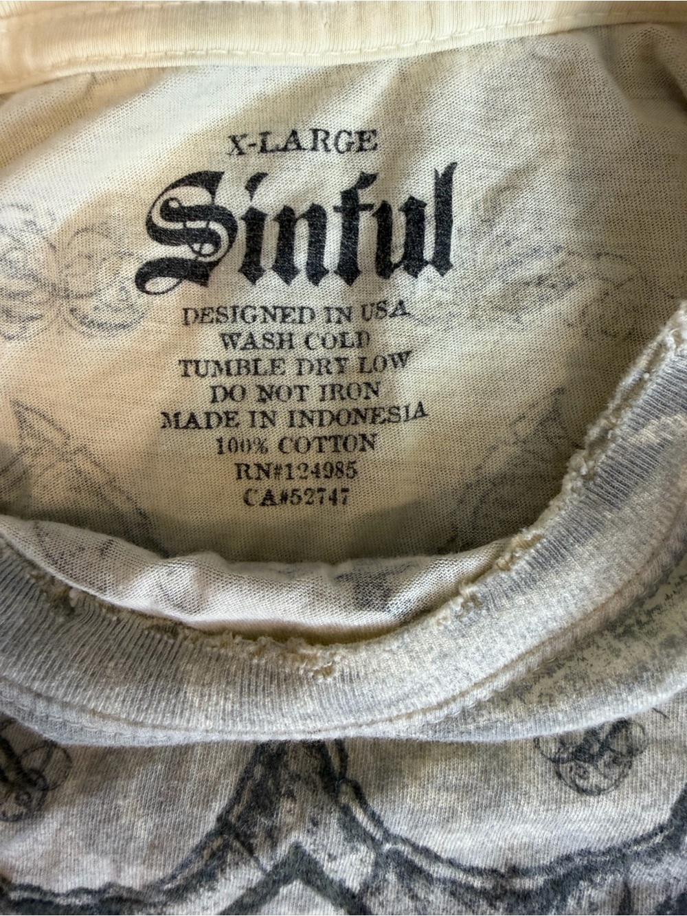 Sinful Affliction Love & Pride Vintage Y2K Tee Cream Gray XL - Picture 5 of 9
